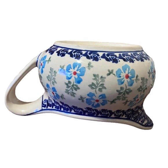 GravyBoat Handcrafted by Zaklady Boleslawiec in Poland- Pitcher Blue Flowers-331 - Picture 7 of 16